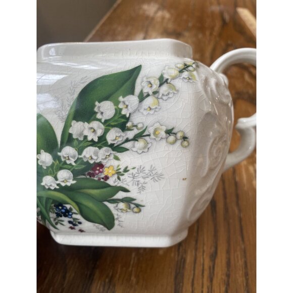 Vintage Ellgreave Wood & Sons Ironstone Teapot Floral Lily Of The Valley England - Picture 8 of 8